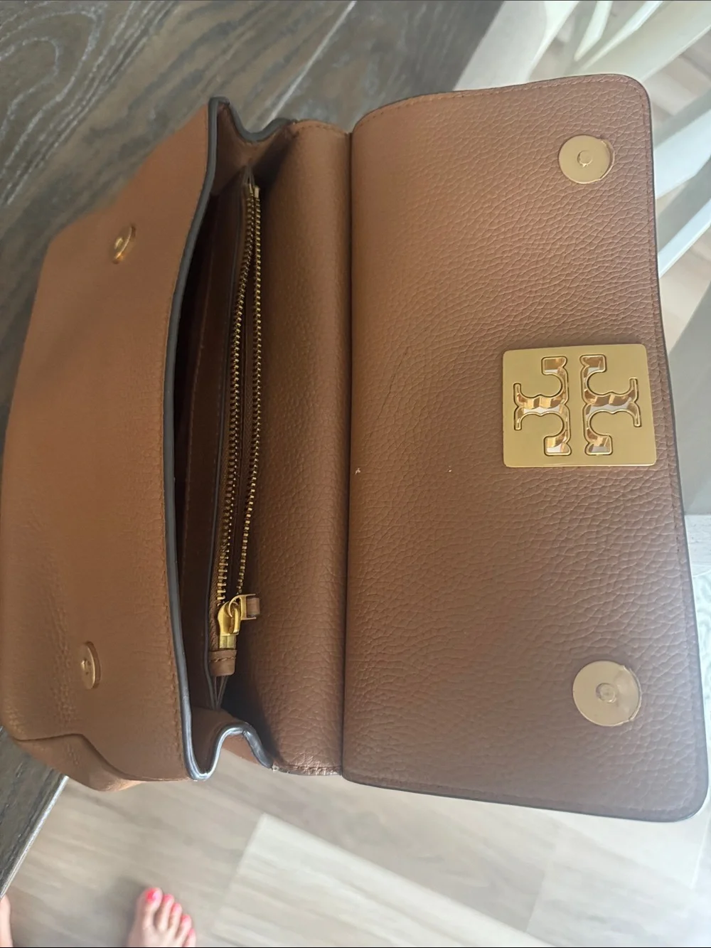 Tory Burch Tan Pebbled Leather Shoulder Bag with Gold Hardware